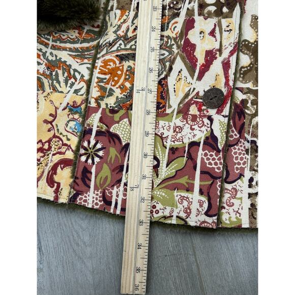 Chico's Green Paisley Faux Shearling Hippie Warm Button Up Coat Jacket Sz 0/XS - Picture 7 of 8